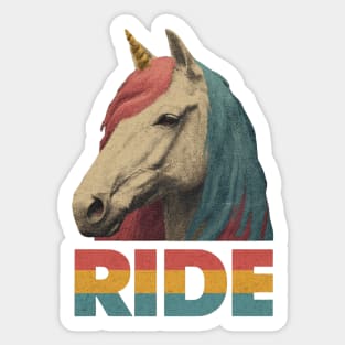Ride Retro Unicorn Tee for Daydreamers & Free Spirits Sticker
